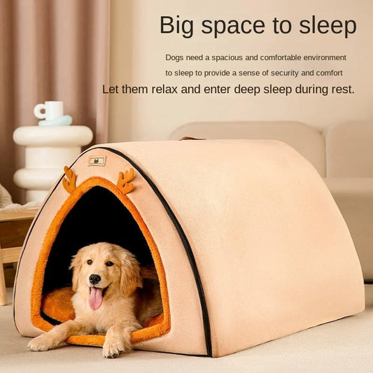 Kennel Autumn and Winter Warm Large Dog Winter House Removable and Washable Closed Bed House Villa Cat Nest Pet Tent Accessories