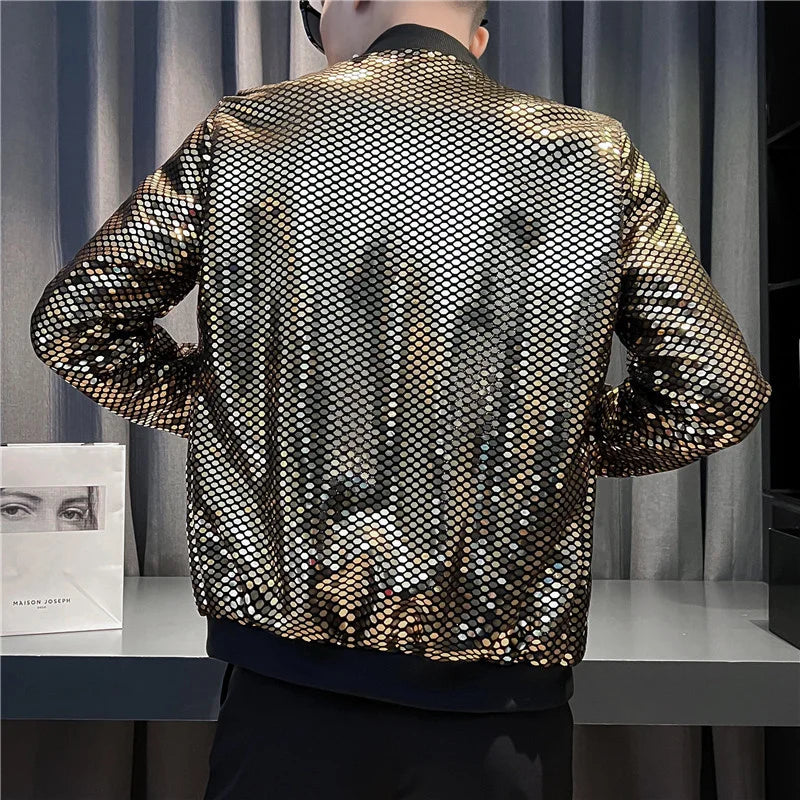 Y2K Men's Streetwear Night Club Stage Thin Motorcycle Jackets Trendyol Men Hip Hop Sequined Bombers Jacket Coat Fashion Clothing