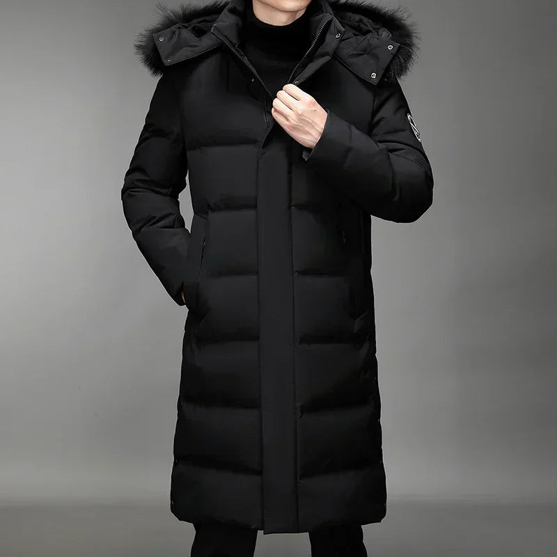 Luxury Long Down Jacket Men's Winter Korean Style Detachable Fur Collar Cap White Duck Down Warm Coat Brand Lightweight Parka