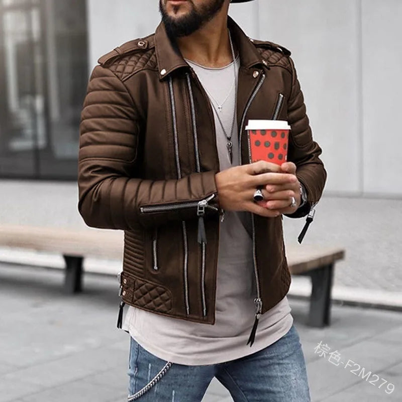 2022 Autumn Winter Men's Route Padded Lapel Cotton Clothing Zipper Color Leather Coat Jacket Fashion Casual