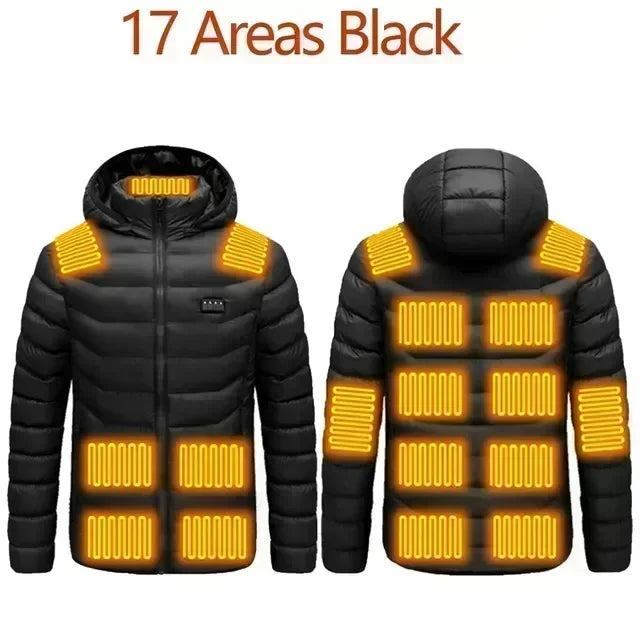 2023 NWE Men Winter Warm USB Heating Jackets Smart Thermostat Pure Color Hooded Heated Clothing Waterproof  Warm Jackets