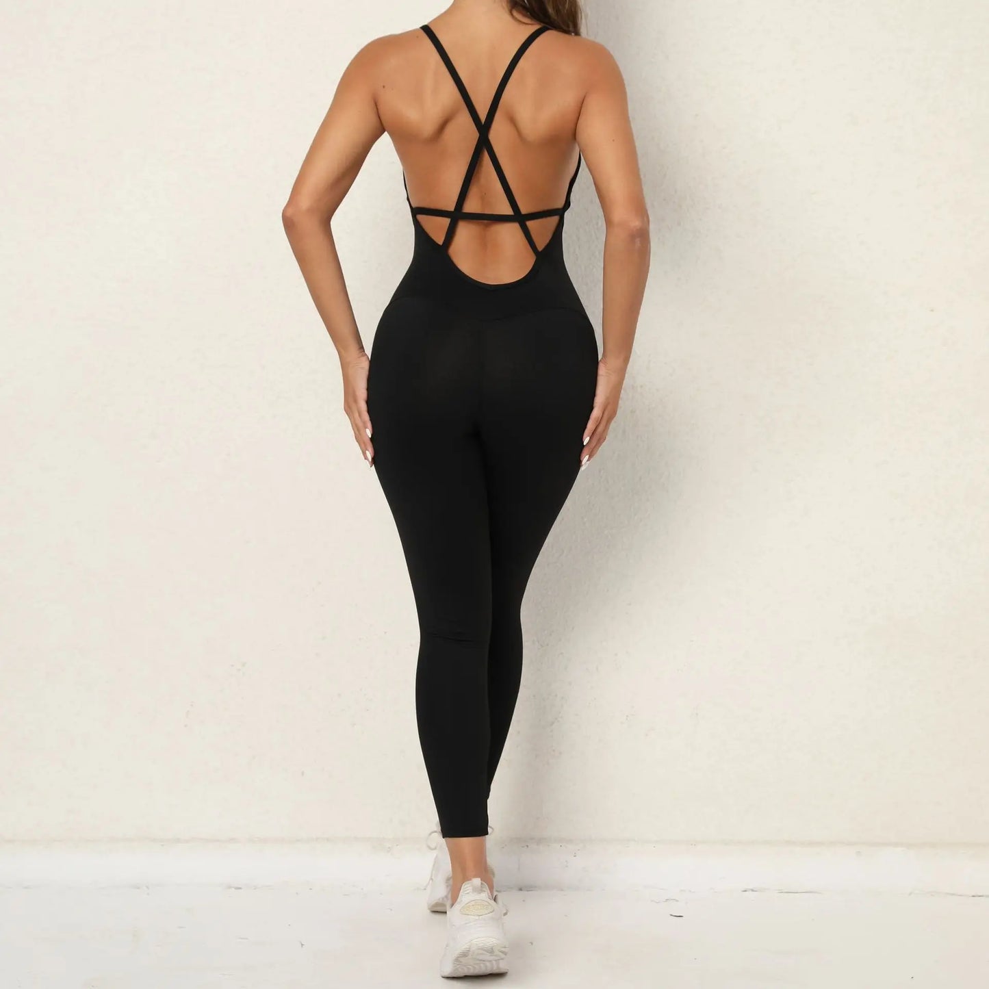 Lycra Backless Gym Jumpsuit Women Yoga Fitness Overalls One Pieces Sexy Body Combi-pants Mono Streetwear Female Jumpsuit Black