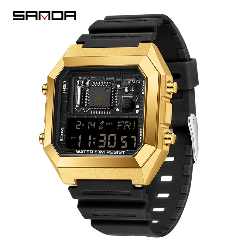 SANDA Fashion Male And Female Student Electronic Watches New Square Multi Functional Waterproof Luminous Countdown Sport Watches