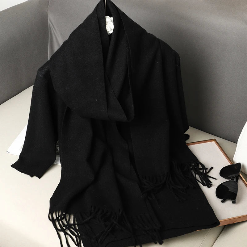 New Winter Cashmere Solid Color Pashmina Tassel Scarf Cold Weather Scarves Wraps Women Girls Her Thicken Warm Shawl Wrap