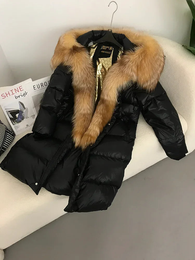 OFTBUY 2023 Real Fox Fur Raccoon Fur Collar Hooded Winter Jacket Women Thick Warm Duck Down Long Streetwear Outerwear Detachable