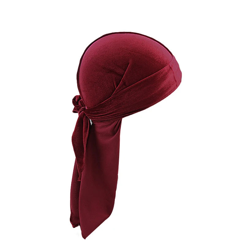 Fashion Velvet Bandana Hats Durag For Men Women Du Rag Unisex Solid Head Wrap Stretch Riding Helmet Bottom Hat Pirate Bonnet Hat