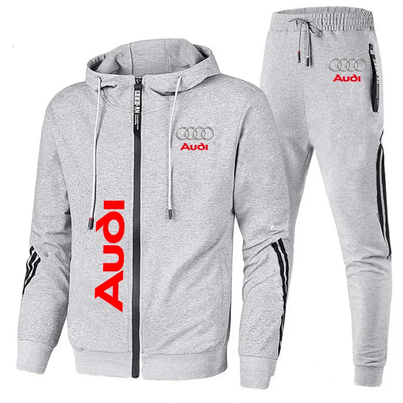 Men's Tracksuit Audi Logo Printed Sportswear Zipper Hooded Pullover+Pants 2 Piece Set Casual Fitness Running Suit Men's Clothing