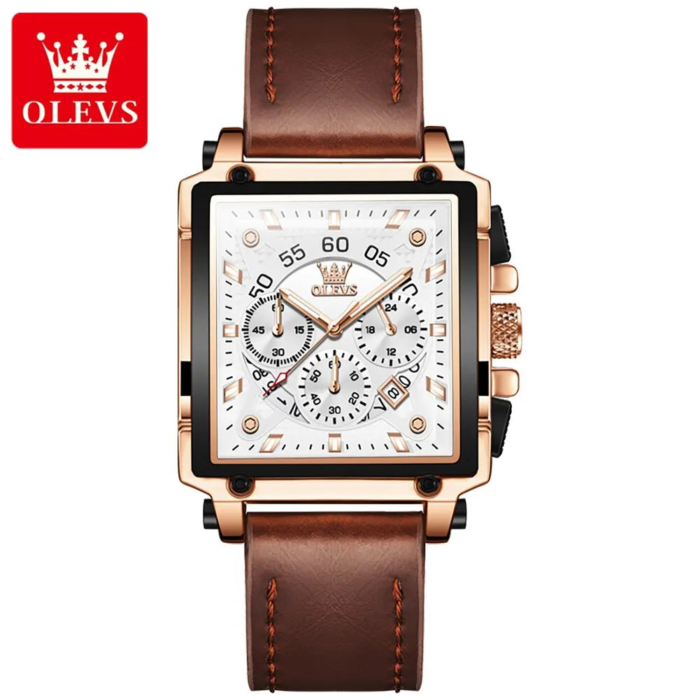 OLEVS Top Brand Male Watches Square Quartz Watch Watch For Men Waterproof Leather Strap Sport Clock Male Relogio Masculino