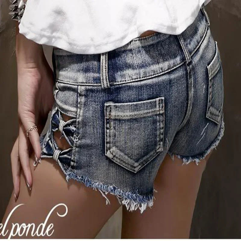 Womens Sexy jeans denim shorts 2022 Summer Fashion Pure cotton Hollow out shorts Ladies Skinny low waist short pants jeans Girls