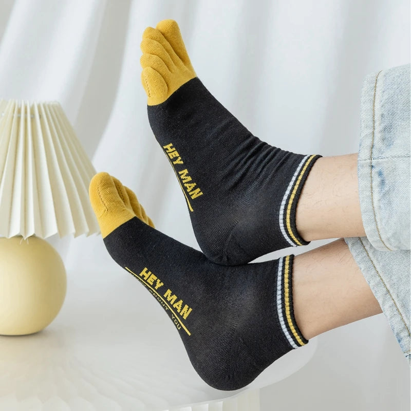 6 Pairs Split Toe Socks Men Low Cut Ankle Socks with Fingers High Quality Cotton Five 5 Fingers Socks Spring Summer Thin