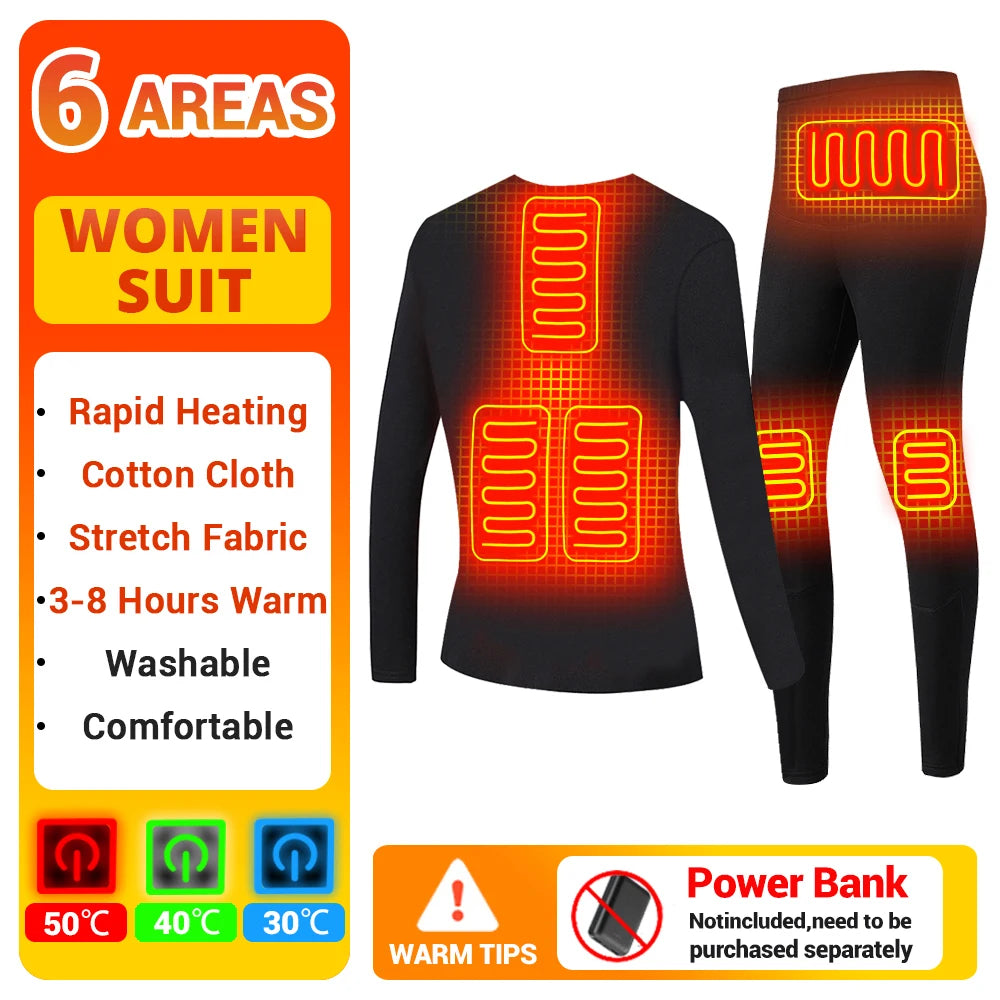 Men Winter Thermal Heated Jacket Vest Heated Underwear Women's Ski Suit USB Electric Heating Clothing Fleece Thermal Long Johns