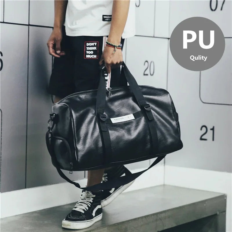 Gym Bag Leather Women Fitness Shoe Compartment Men Duffle Shoulder Bags Waterproof Travel Training Large Sport Handbag