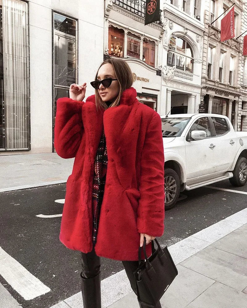 Thick Faux Fur Jacket Women Wine Red Autumn Winter Korean Maxi Coat Long Warm Luxury Fur Black Parkas Bontjas Furry Outerwear