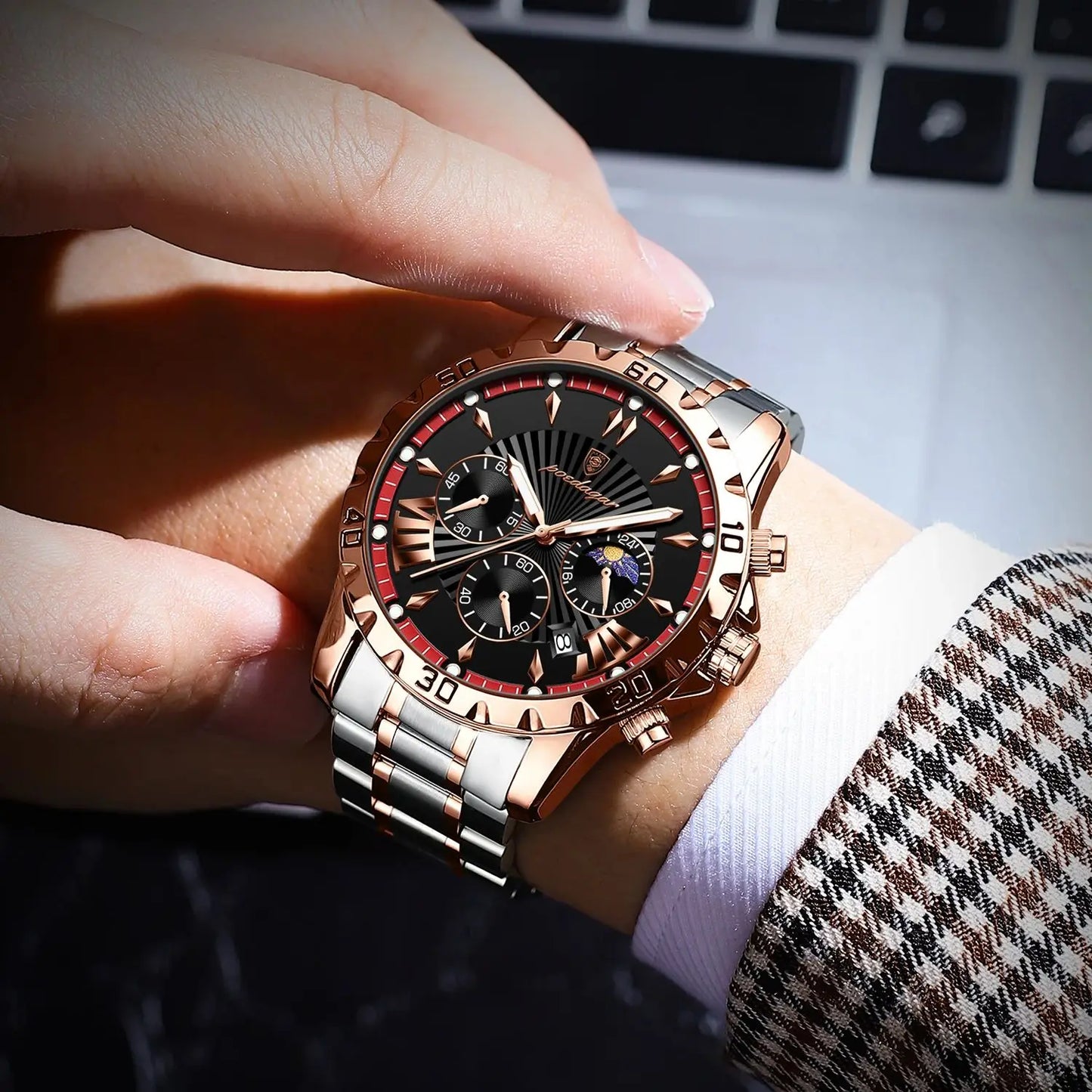 POEDAGAR Luxury Watch for Man Luminous Waterproof Chronograph Date Men Watch High Quality Stainless Steel Quartz Men's Watches