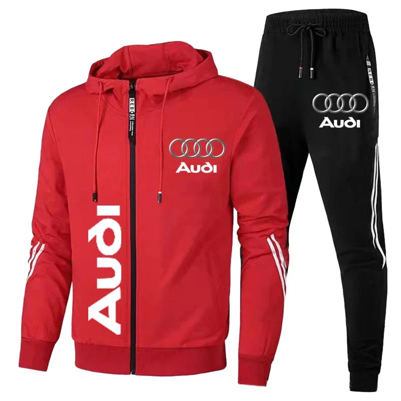 Men's Tracksuit Audi Logo Printed Sportswear Zipper Hooded Pullover+Pants 2 Piece Set Casual Fitness Running Suit Men's Clothing