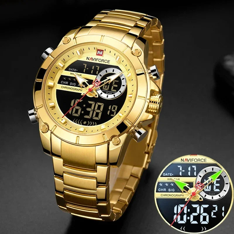 NAVIFORCE 9163 Luxury Original Sports Men Wristwatch Quartz Steel Waterproof Digital Fashion Male Watch Relogio Masculino