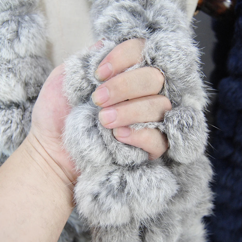 Women Winter Warm Real Rabbit Fur Scarf Hot Sale Natural Rabbit Fur Muffler 2024 Lady 100% Genuine Fur Scarves Wholesale Retail