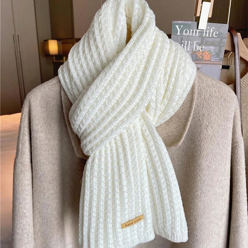 New Design Thick Knitted Scarf for Women Fashion Winter Warm Cashmere Scarves Neckercheif Lady Korean Style Neck Tie Bandana