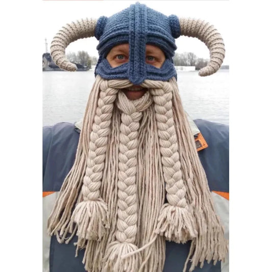 European And American 2024 Winter Warm Bent Horn Big Beard Hat For Men And Women Funny And Personalized Hip Hop Unisex  Gift