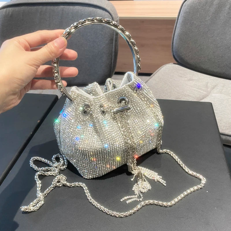 purses and handbags bags for women luxury Designer bucket clutch purse evening banquet bag Crystal rhinestone shoulder bag