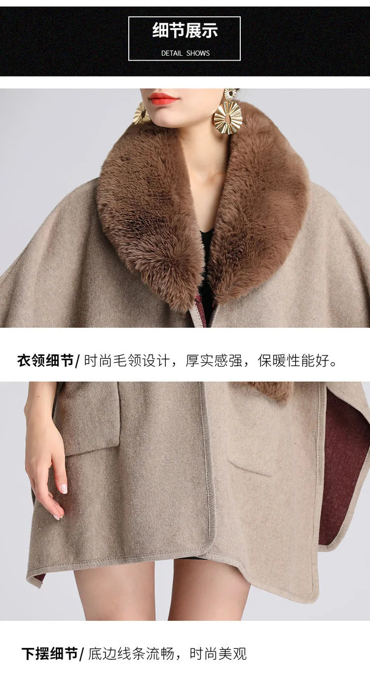 Autumn/winter New Style European American Fashion Loose Fit Woolen Jacket Cardigan Women's Imitation Rabbit Fur Collar E2018