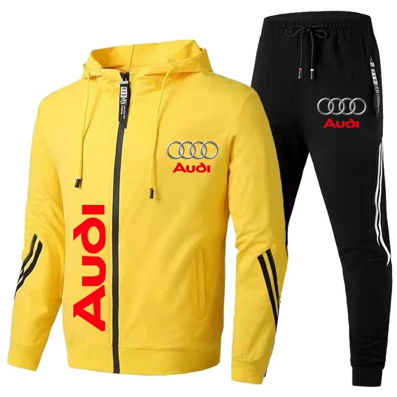 Men's Tracksuit Audi Logo Printed Sportswear Zipper Hooded Pullover+Pants 2 Piece Set Casual Fitness Running Suit Men's Clothing