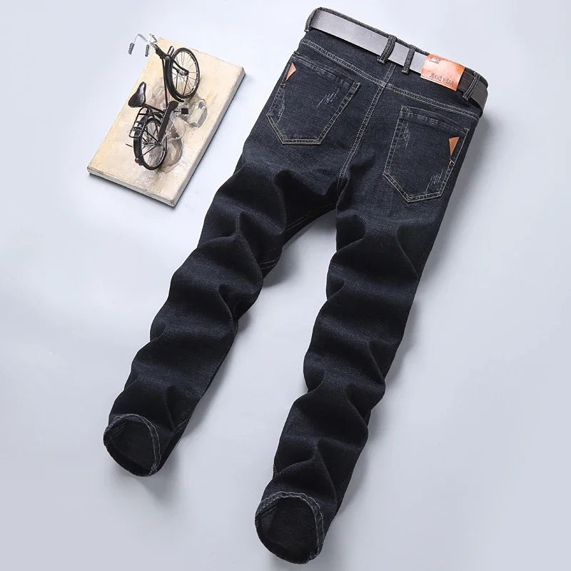 Men's Slim Fashion Denim High Quality Male Pants Elastic Black Blue Leisure Jeans Brand Clothing