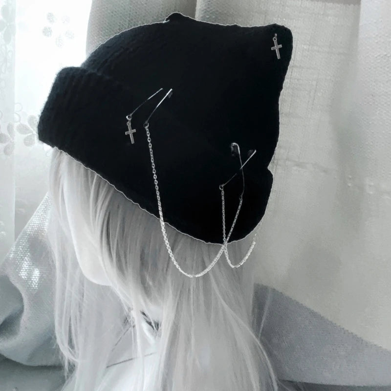 Handwoven Beanie Caps for Female Winter Warm Knitted Hat Y2K Devil Horn Hat for Teens Girl Fashion Anime Hat Headwear