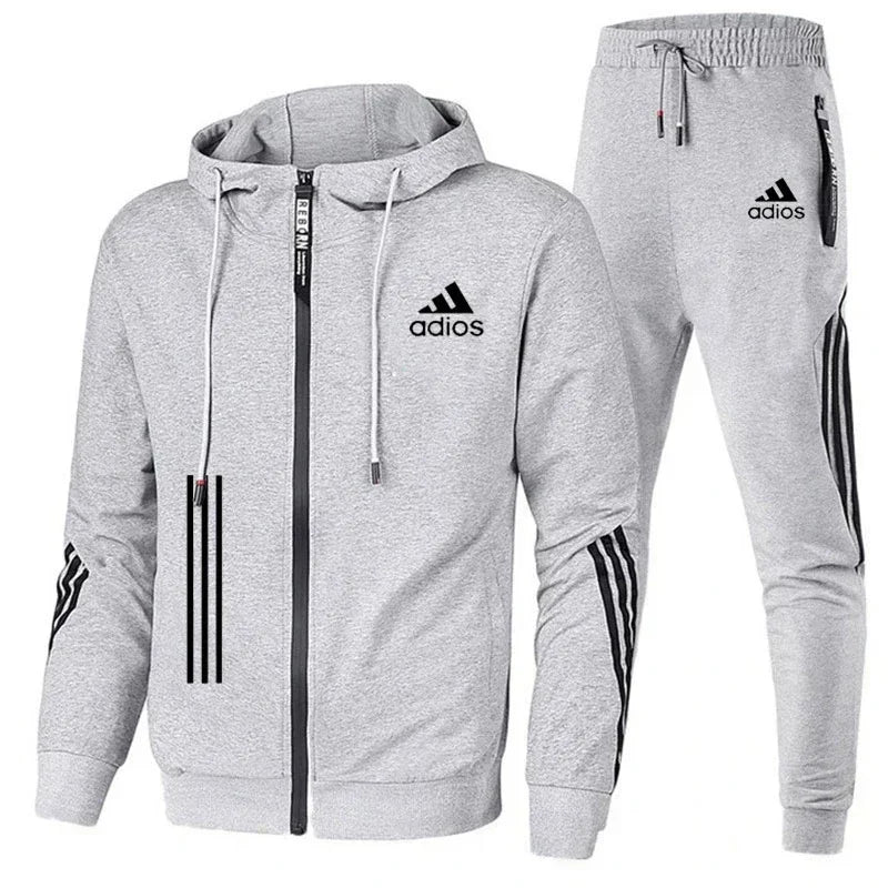 Men's clothing Spring and autumn zipper hoodie + pants 2 sets of leisure fitness breathable fashion high quality jogging suit