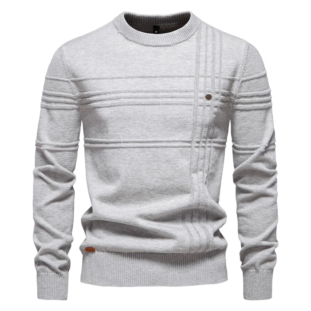 AIOPESON Mens Crewneck Pullover Sweater Knitted Cotton Stripped Quality Autumn Winter Warm Sweaters for Men