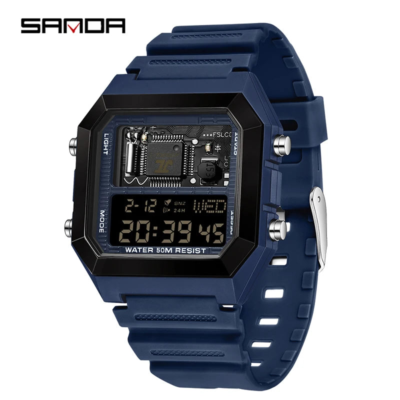 SANDA Fashion Male And Female Student Electronic Watches New Square Multi Functional Waterproof Luminous Countdown Sport Watches