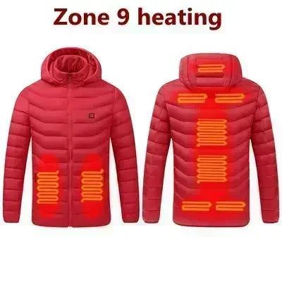 2023 NWE Men Winter Warm USB Heating Jackets Smart Thermostat Pure Color Hooded Heated Clothing Waterproof  Warm Jackets