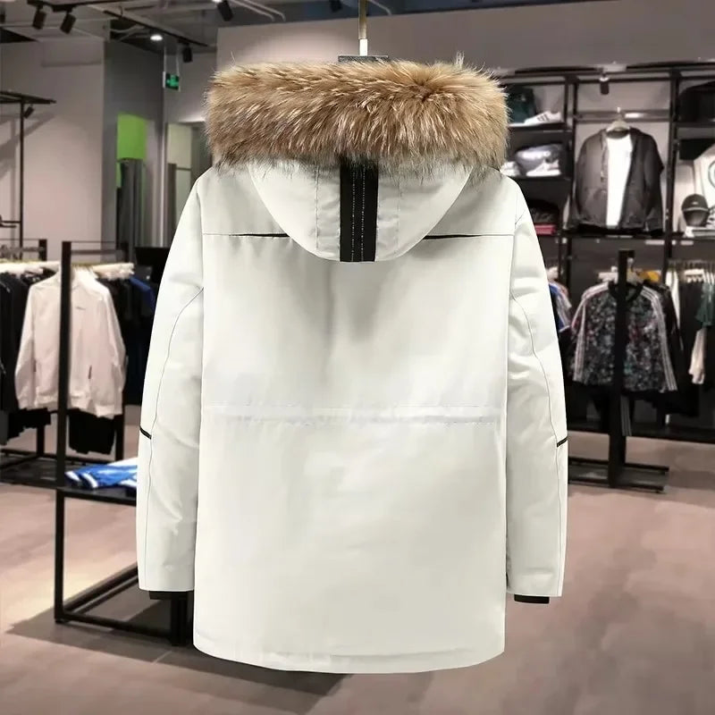 New Arrival Men Down Parkas Fashion Winter Jacket Thick  Fur Hoddy Outdoor Duck Down Padding Coat Male Hooded Outwear