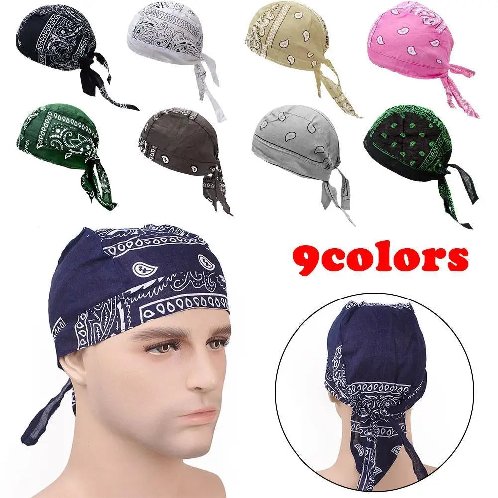 Outdoor Cycling Hat Pirate Hat Pure Cotton Printed Square Scarf Hat Headband Rag Durag Cap Beanie Wrap Hip hop Headscarf Hat