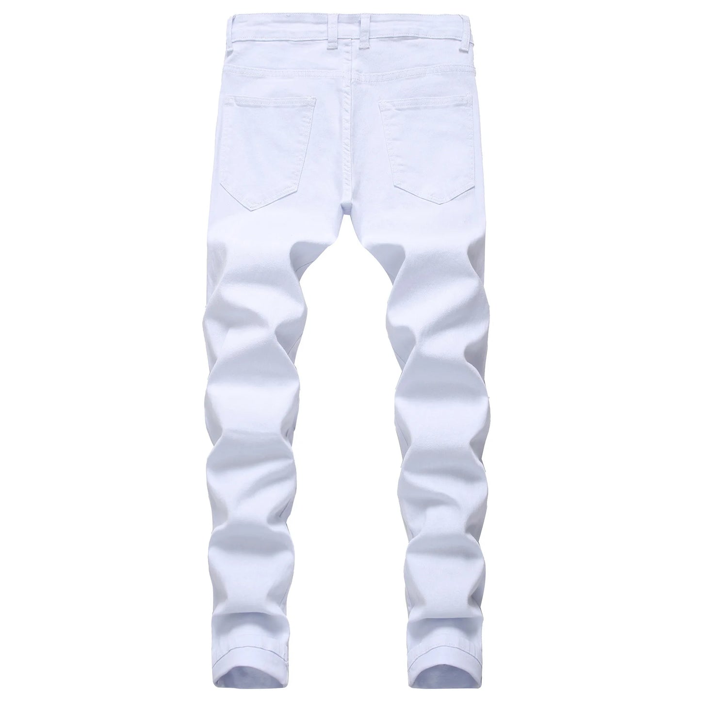 Straight Hole Destruction Trousers Distressed Jeans Men Denim Trousers Fashion Designer Brand White Pants Male Large Size 28-42