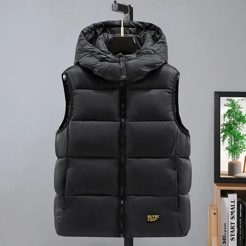 2024 Autumn Cotton Vest Warm Fabric Solid Windproof Soft Jacket Sleeveless Winter Fashion Men's Vest Korean Style Waistcoat