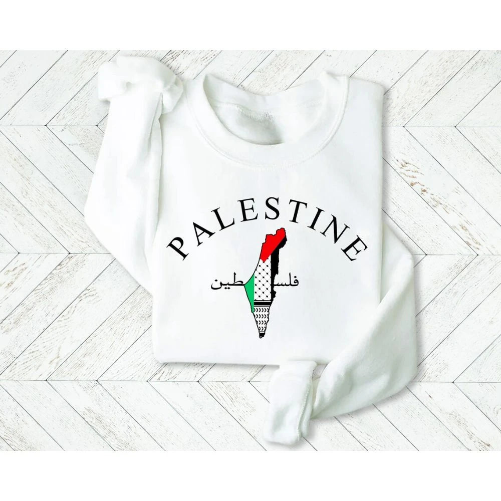 Palestine Map Sweatshirt Palestinian Arabic Name Printed Sweater Palestinian Adult Pullover Palestinian Crewneck Sweatshirt