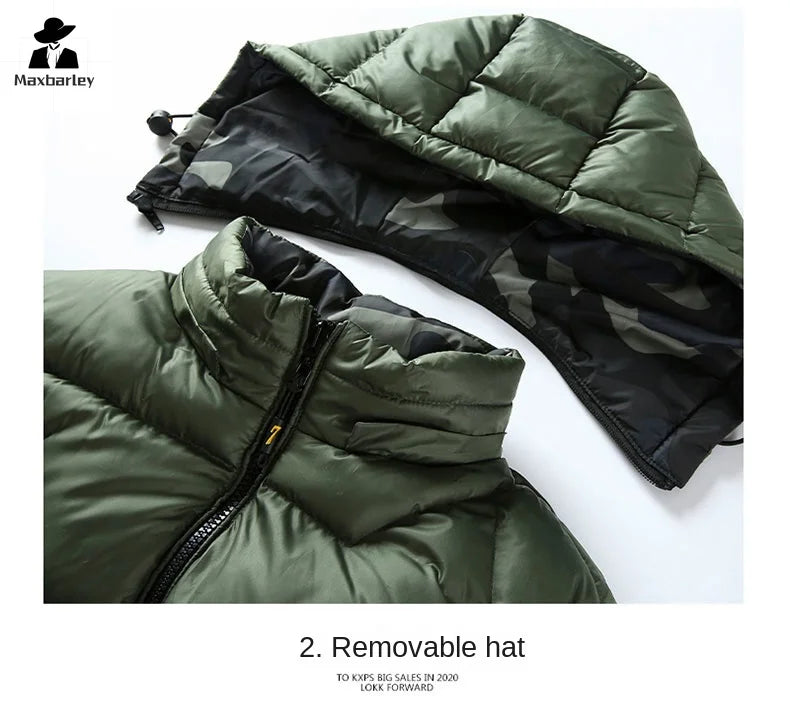 Winter Vest Men's Fashion Thickened Warm Double-sided Down Cotton Jacket Men's Casual Snow Cold-proof Detachable Cap Padded Vest