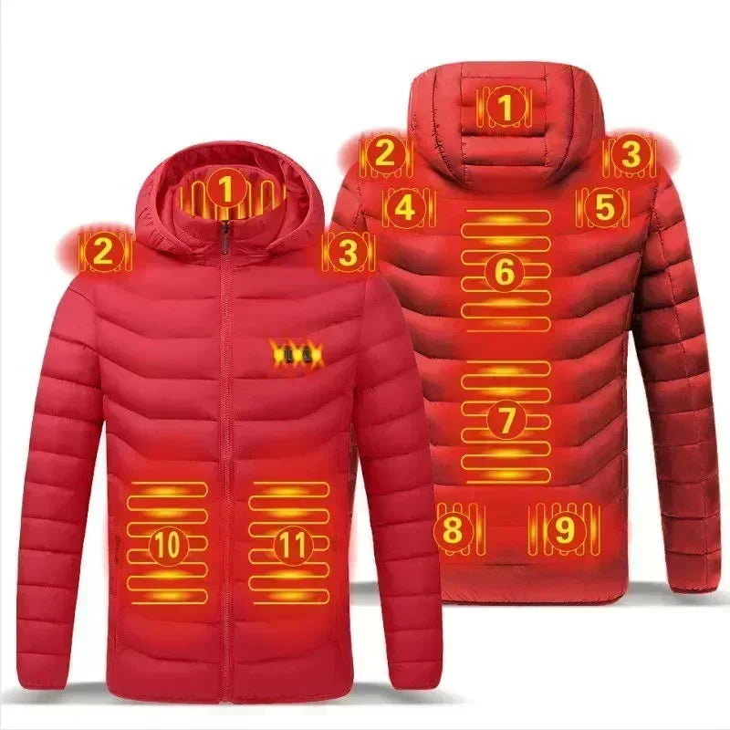 2023 NWE Men Winter Warm USB Heating Jackets Smart Thermostat Pure Color Hooded Heated Clothing Waterproof  Warm Jackets