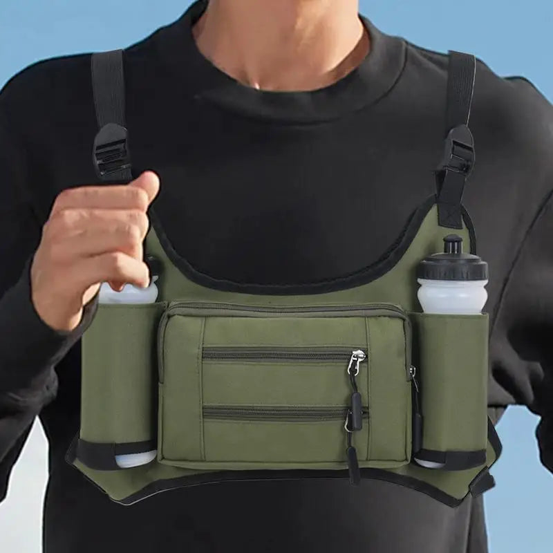 Running Chest Pack For Men Multi Pocket Storage Pouch Vest Bag Chest Pack Outdoor Workout Vest With Water Bottle Pouch For Sport