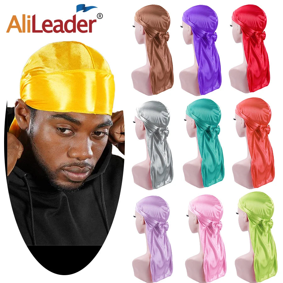 Fashion Silky Durags Turban Hat Unisex Silk Durag Headwear Bandans Headband Hair Accessories Breathable Bandana Hat Pirate Hat