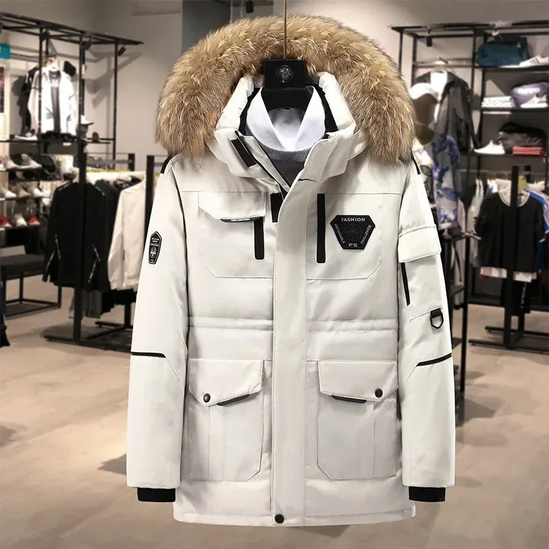 New Arrival Men Down Parkas Fashion Winter Jacket Thick  Fur Hoddy Outdoor Duck Down Padding Coat Male Hooded Outwear