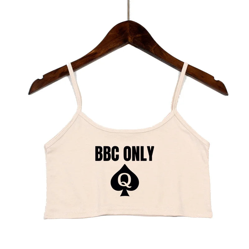 BBC ONLY Spades Crop Top for Women Sexy Letters Streetwear Girls Casual Clothes Elastic Camis Sleeveless Short Tank Top Bar