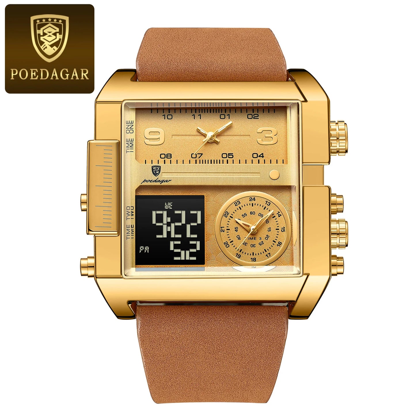 POEDAGAR Luxury Man Wristwatch Rectangle Waterproof Luminous Day Week Men Watch Digital Multifunction Men's Watches Quartz Reloj