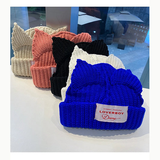 KPOP HyunJin Knitted Hat WAYV HENDERY INS Style Wool Cat Ear Hat Winter Warm Decorative Cap Couple Christmas Gifts