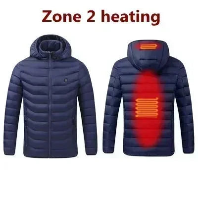 2023 NWE Men Winter Warm USB Heating Jackets Smart Thermostat Pure Color Hooded Heated Clothing Waterproof  Warm Jackets