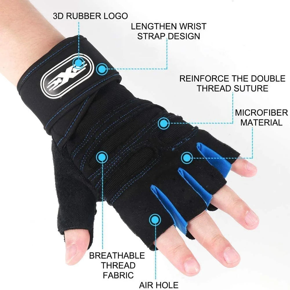 Workout Gloves for Men Women Weight Lifting Half Finger Glove with Wrist Wrap for Gym Sport Training Bicycle Motorcyclist Glove