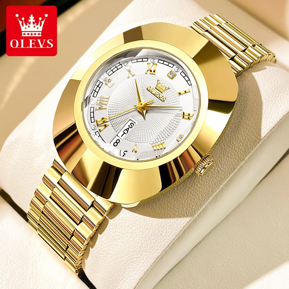 OLEVS 7008 New Big Dial Luxury Quartz Watch For Women Diamond Dual Calendar Elegant Ladies Hand Clock Waterproof Woman Watches