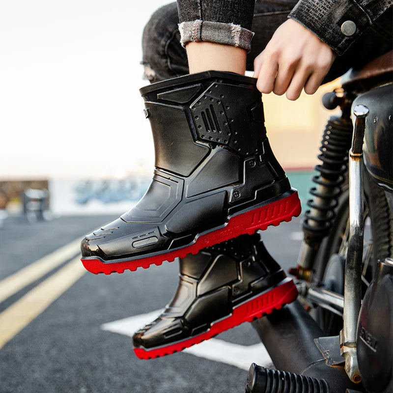 2024 männer Knöchel Plattform Regen Stiefel Frühjahr Neue Mode Rutschfeste Wasserdichte Schuhe Einfarbig Mitte Barrel Regen Stiefel Angeln Schuhe