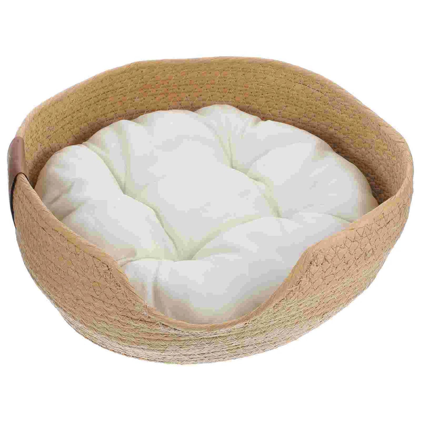 Woven Straw Cat Bed Sleeping Nest Basket Breathable Cat House Cooling Bed Kitten Small Dogs Puppy